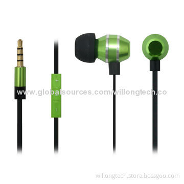 Green Color Metal In-ear Earphones with Volume Control, 100Hz-10kHz Frequency Range